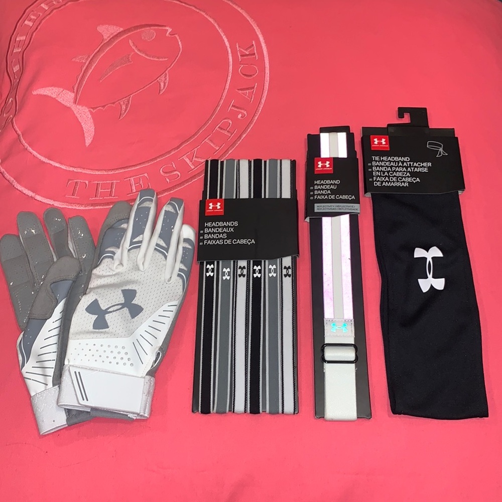 NWT New Under Armour UA Softball Gloves & Headband Lot
